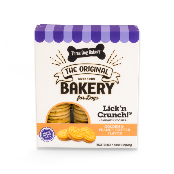 THREE DOG BAKERY CLASSIC CREMES GOLDEN WITH PEANUT BUTTER FILLING