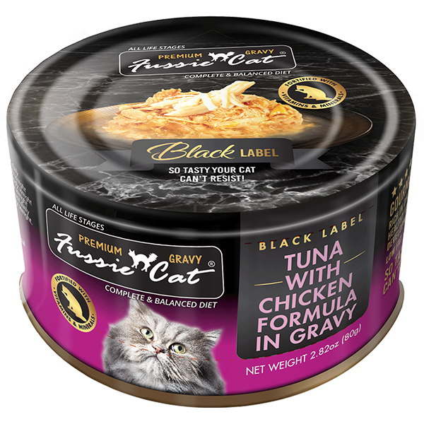Fussie Cat Black Label Tuna w/Chicken in Gravy 24/2.82oz
