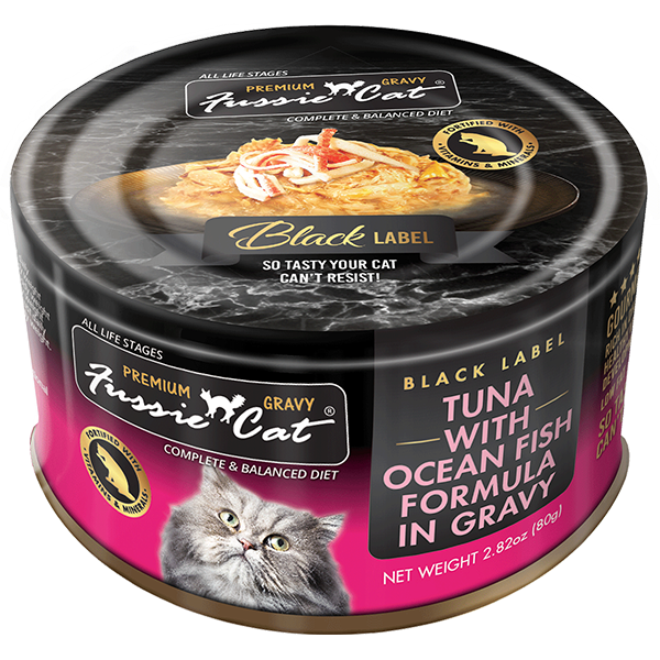 Fussie Cat Black Label Tuna w/Oceanfish in Gravy 24/2.82oz