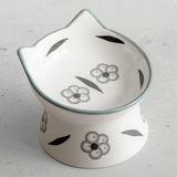 Dexypaws Cat Elevated Ceramic Bowl White&Black Floral Print