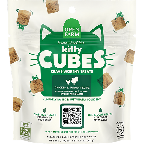 Open Farm Cat Treats Kitty Cubes Chickey & Turkey 1.5oz