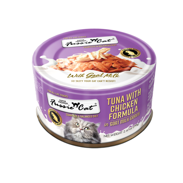 Fussie Cat Premium Tuna w/Chicken in Goats Milk 2.4oz