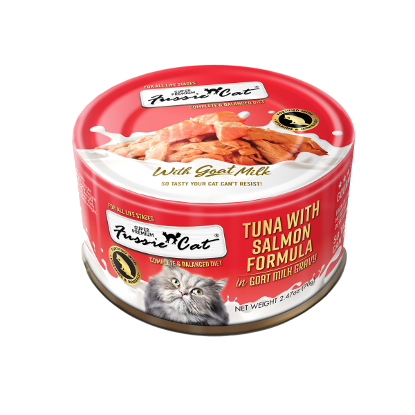 Fussie Cat Premium Tuna w/Salmon in Goats Milk 2.4oz