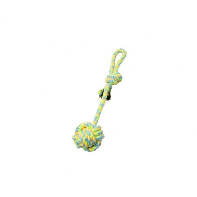 BUDZ Dog Toy Rope Monkey Fist w/Stem,Loop Green-Yellow 15''