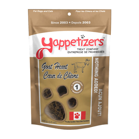 Yappetizers - 100% Pure Dehydrated Goat Heart Dog Treats