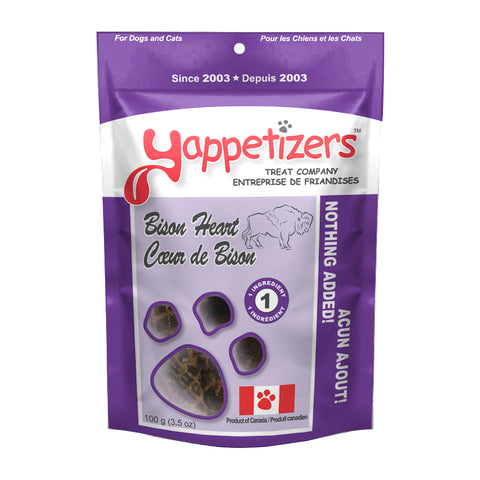 Yappetizers - 100% Pure Dehydrated Bison Heart Dog Treats