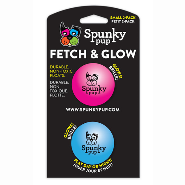 Spunky Pup Fetch & Glow Ball SM 2 pk