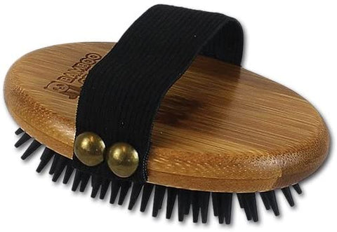 Bamboo Groom Curry Brush with Rubber Bristles for Pets