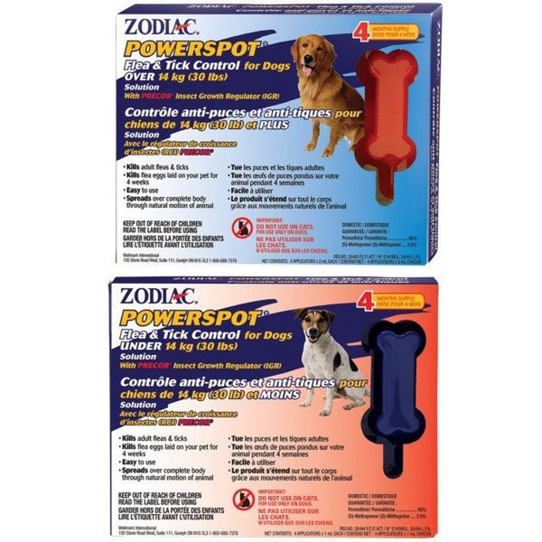 ZODIAC POWERSPOT FLEA AND TICK CONTROL FOR DOGS
